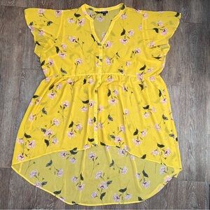 Torrid Floral Chiffon Hi-Low Babydoll Top Yellow Flutter Sleeve | Size: 5